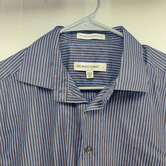Pronto Uomo Shirt Mens Size Large Black w/Blue Stripes Velvet Button Up Collared - Picture 2 of 4